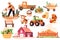 Hand Drawn Set of Farmer and farm objects in flat style