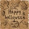 Hand drawn set of halloween attributes, brown sketch on kraft paper
