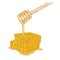 Hand drawn set of honeycomb with honey stick. Vector sketch