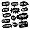 Hand drawn set of speech black bubbles with handwritten short phrases