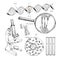 Hand drawn set structure of DNA. genome sequence. Health and biochemistry laboratory of nanotechnology. Molecule helix