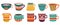 Hand drawn set of various cups with tea or coffee. vector. Side view. Flat design.