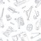 Hand Drawn Sewing Accessories Seamless Pattern, Needlework, Monochrome Design Element Can Be Used for Wallpaper