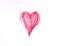 Hand drawn shape of the heart. Sample of pink lip gloss on a white background