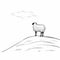 Hand-drawn Sheep Illustration On Hill: Low-angle, Pensive Stillness