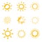 Hand drawn shining sun collection. Summer heat vector doodle sun symbols