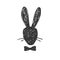 Hand drawn silhouette portrait of gentleman Rabbit head with a bow tie. Easter concept, vector illustration isolated on