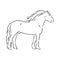 Hand-drawn silhouette of a prancing heavy - harnessed white horse on a white background, heavy horse, vector sketch illustration