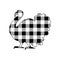 Hand drawn silhouette of turkey buffalo plaid isolated on white background. Happy Thanksgiving. Harvest season.