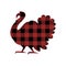 Hand drawn silhouette of turkey buffalo plaid isolated on white background. Happy Thanksgiving. Harvest season.