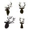 Hand drawn silhouettes of Wapiti deer heads set