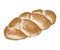 Hand drawn sketch of braided bread loaf in colorful isolated on white background. Detailed vintage woodcut style drawing