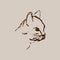 Hand drawn sketch of cat head. Brown line drawing of pet isolated on beige background. Vector animal illustration.