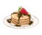 Hand drawn sketch of colorful pancakes on the plate isolated on white background. Detailed vintage woodcut style drawing