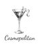 Hand Drawn Sketch Cosmopolitan Cocktail Drinks