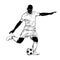 Hand drawn sketch of footballer in black isolated on white background. Detailed vintage style drawing. Illustration for