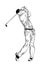 Hand drawn sketch of golfer in black isolated on white background. Detailed vintage style drawing. Vector illustration