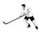 Hand drawn sketch of hockey player in black isolated on white background. Detailed vintage etching style drawing.