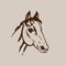 Hand drawn sketch of horse head. Brown ink line drawing isolated on beige background. Mustang portrait. Vector animal illustration