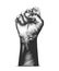 Hand drawn sketch of human fist in monochrome isolated on white background. Detailed vintage woodcut style drawing.
