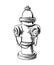 Hand drawn sketch of hydrant or fireplug isolated on white background. Detailed vintage etching style drawing