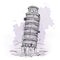 Hand drawn sketch of the Leaning Tower of Pisa