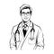 hand drawn sketch of a male doctor outline drawing illustration generative ai