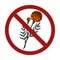 Hand drawn sketch of marigolds in a prohibition sign. Danger of allergies. It is forbidden to pick flowers.