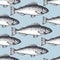 Hand drawn sketch seafood background. Vector seamless pattern with fish. Vintage trout illustration. Can be use for menu