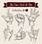 Hand drawn sketch set hands gestures. Vector