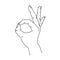 Hand drawn in a sketch style shows OK symbol, vector illustration