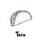 Hand drawn sketch style taco. Traditional mexican fast food illustration. Vector drawing isolated on white.