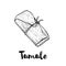 Hand drawn sketch style traditional mexican food tamale. Top view.  Retro craft mexican cuisine vector illustration.