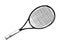 Hand drawn sketch of tennis racket in black isolated on white background. Detailed vintage etching style drawing.