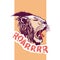 Hand drawn slogan with growling lion head style illustration. Roar text. Orange vertical background. Used for print design