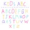 Hand drawn by small kid letters English ABC. Cartoon primitive child alphabet in simple doodle style