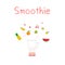 Hand drawn smoothies set includes pineapple, strawberry, banana, kiwi, tangerine, lemon and cherry. Blender with fruits.