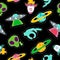 Hand drawn space patch icons seamless pattern