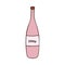 Hand drawn sparkling wine bottle with label in red colors. Holiday champagne for stickers, planners, scrap elements, social media