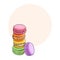 Hand drawn stack of colorful macaron, macaroon almond cakes