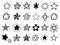 Hand drawn stars. Doodle drawing star, starry sketch and favorites star icon isolated vector illustration set
