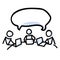 Hand Drawn Stick Figure Colleagues Working at Desk. Concept Business Laptop Speech Bubble. Simple Icon Motif of Group
