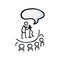 Hand Drawn Stick Figure Comedy Performer on Stage. Concept of Theatre Audience Actor. Simple Icon Motif for Speech Bubble