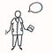 Hand Drawn Stick Figure Doctor or Nurse and Speech Bubble, Heart Chart. Concept Health Care Medical Hospital. Simple