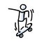 Hand Drawn Stick Figure Jumping on Skateboard. Concept of Stunt Sport Activity. Simple Icon Motif for Teen Fun Skateboarder Tricks