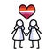 Hand drawn stick figure of lesbian marriage. Concept of lgbt equality for diversity illustration. Simple icon motif of