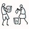 Hand Drawn Stick Figures Trash Collecting. Concept of Clean Up Earth Day. Simple Icon Motif for Environmental Earth Day