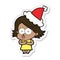 hand drawn sticker cartoon of a girl pouting wearing santa hat