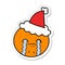 hand drawn sticker cartoon of a orange wearing santa hat