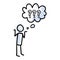 Hand drawn stickman confused with speech bubble question mark. Simple outline curious doodle icon clipart. For question